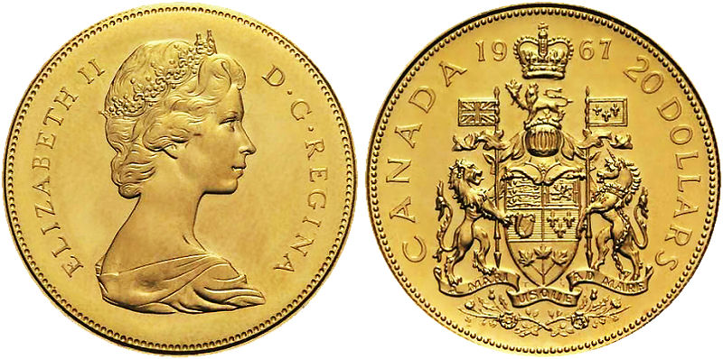 Canadian 20$ Gold Coin 1967. We buy coins.